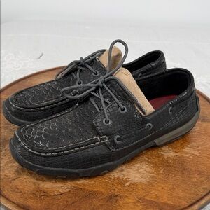 Twisted X Shoes Wm 8.5 M Black Grey Fish Driving Short Moccasin Loafers Boat